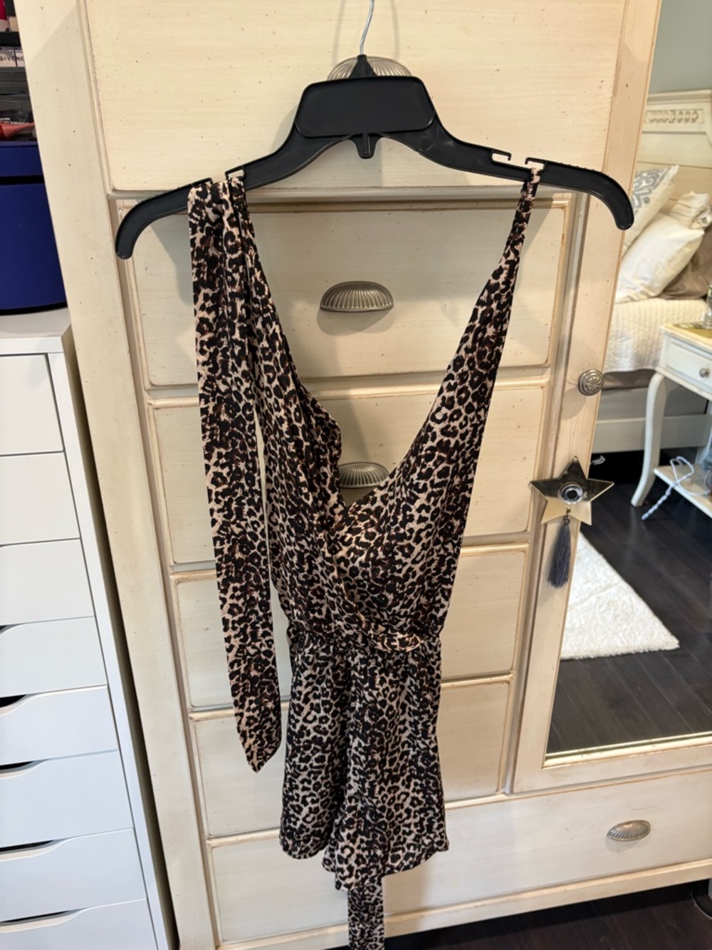 Leopard Print Wrap Romper - Brown